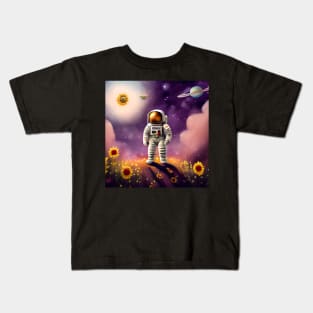 Astronaut Sunflower galaxy sky Kids T-Shirt